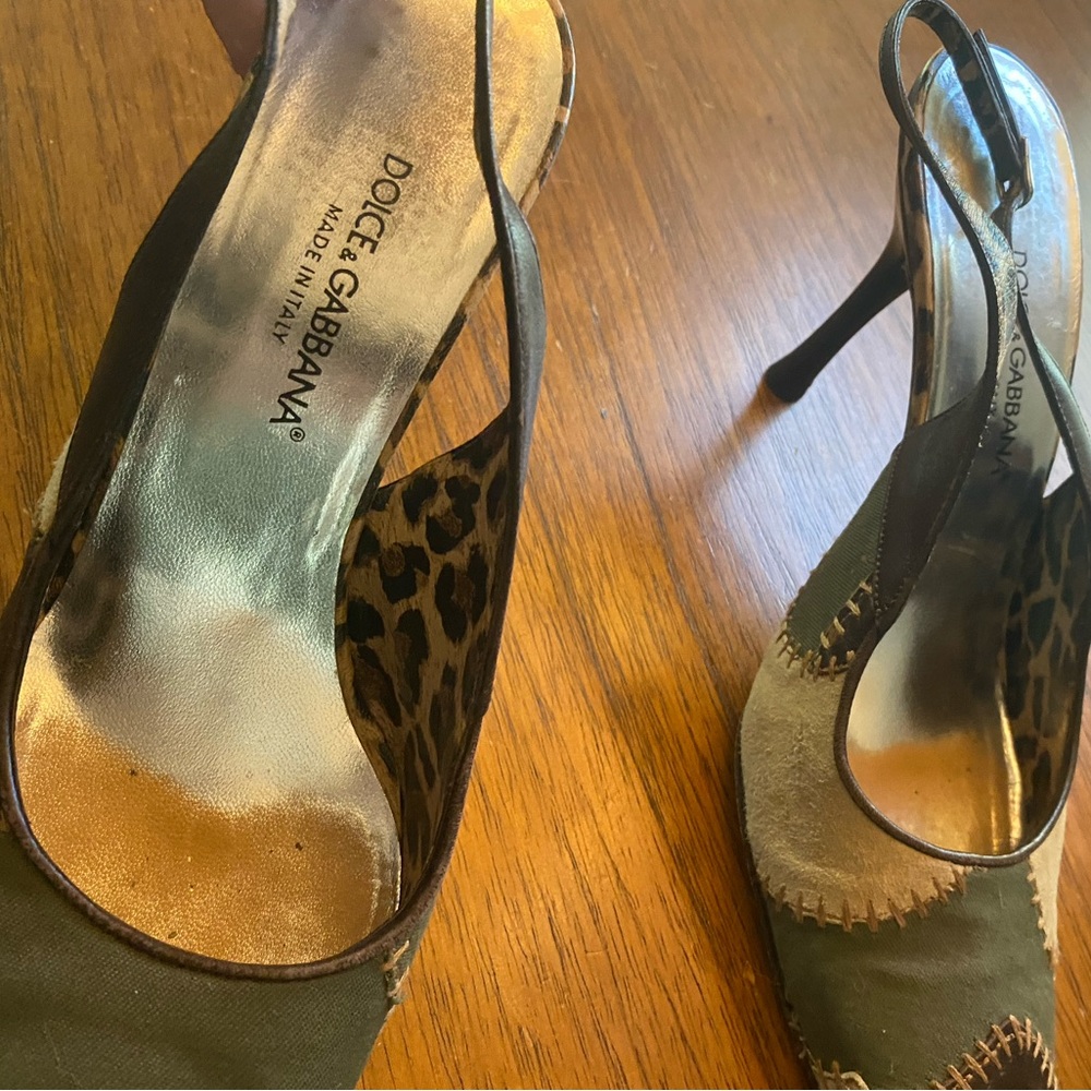 Dolce & Gabbana Patchwork Cheetah Print Slingback Heels - Picture 7 of 10